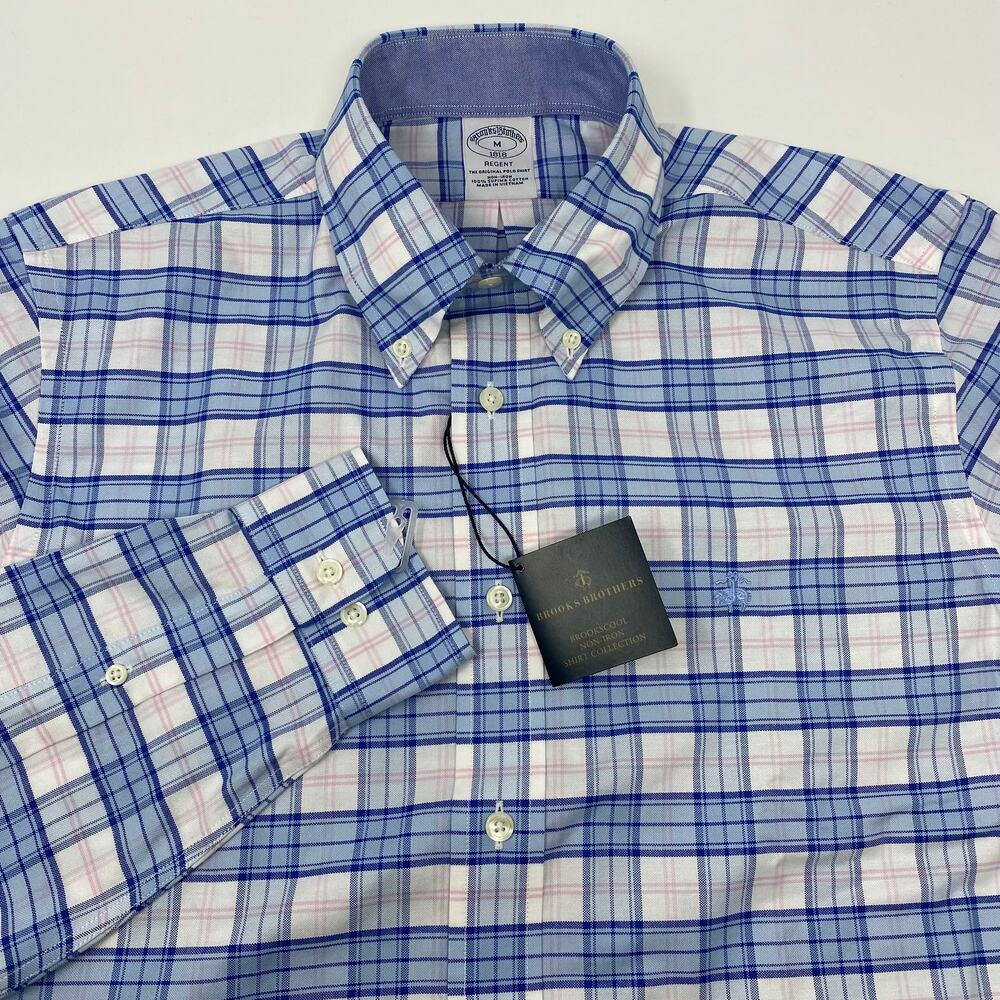Brooks Brothers Blue and Pink Plaid Casual Button Down Shirt